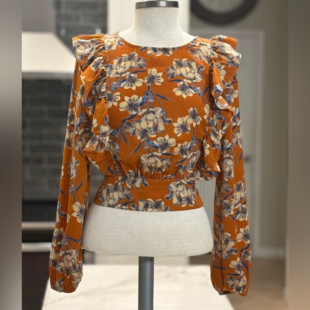 Spring Floral Ruffle Sleeve Blouse Same Day Shipping Measurements Upon Request